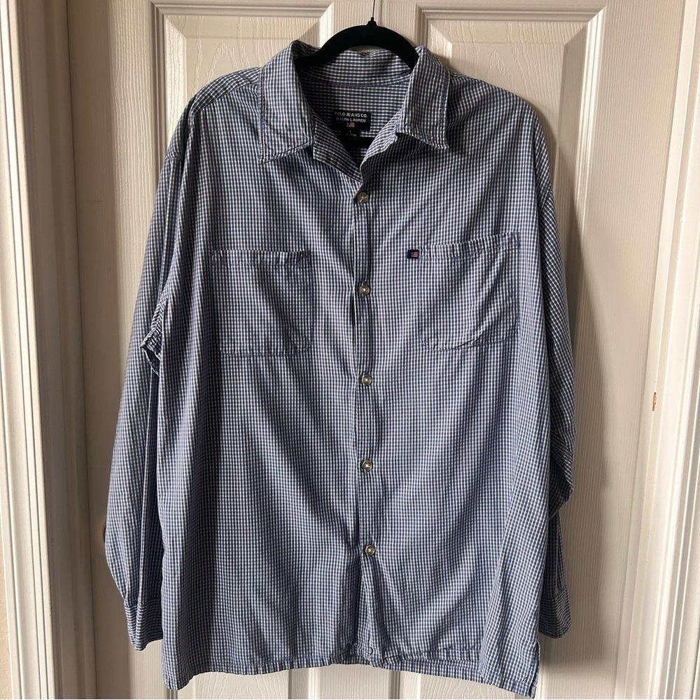 Vintage Ralph Lauren Polo Jeans Co Men’s Checkered Button-Up Shirt Y2k/90s